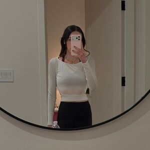 White Long Sleeve Alo Crop Top